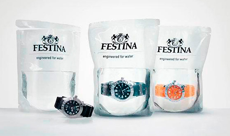 Waterproof Watches Packaged in Bags of Water - by Scholz & Friends