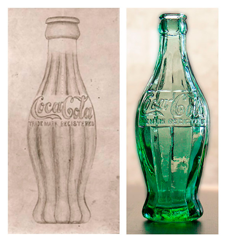 Coca-Cola Prototype Bottle and Sketch - by Earl R. Dean